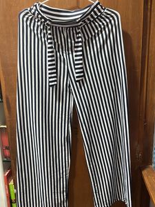 Dark Blue and White Striped Casual Pants