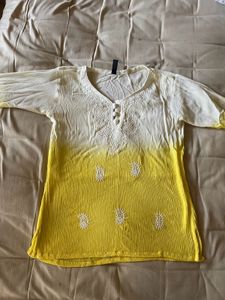 Yellow Chikankari Straight Short Kurti