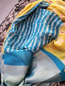 NEW Yellow Chiffon Saree With Golden Tissue Border