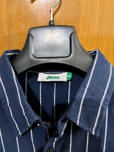 GLITCHEZ NAVY BLUE STRIPED DROP SHOULDER SHIRT