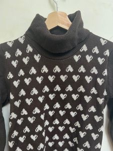 Brown Heart Print Sweater