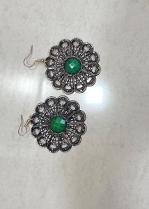 Green stone floral earrings