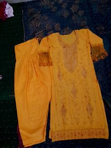 Embroidered Yellow Kurta And Salwar Also