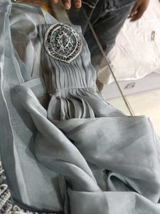 Grey Embellished Saree with Blouse