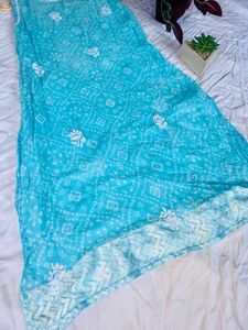Sky Blue Sleevless Short Embroidery Kurti