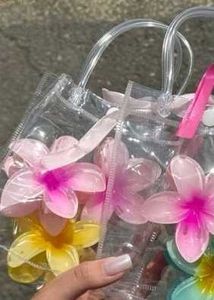 Plumeria Claw Clip With Mini Clear Tote