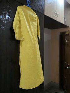 Yellow Kurti With Golden Lace Detailing
