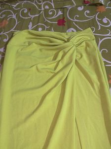 Chartreuse Twist Front Long Skirt