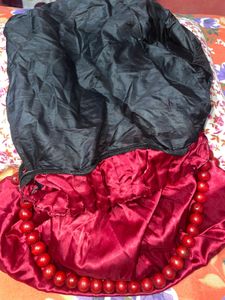 Red Beaded satin Handbag