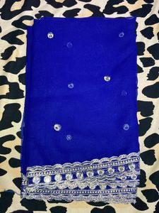 Blue Dupatta with Silver Border