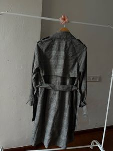 Plaid Grey Check Double Breasted Trench Coat