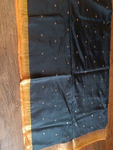 Pure Silk Black Sari With Mustard Gold Pallu
