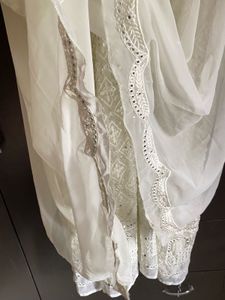 Mirror Work White Anarkali Kurta With Dupatta