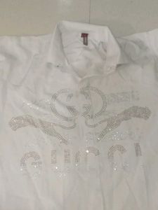 Gucci White Rhinestone Shirt