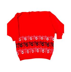 Red Patterned V-Neck Sweater