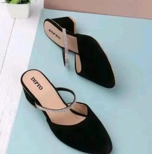 Elegant Black Mules with Rhinestone Detail