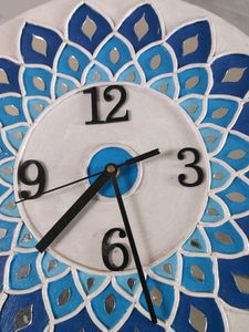 Blue &amp; White lippan art  Wall Clock