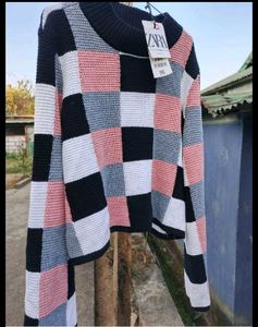 Zara Checkered Knit Sweater