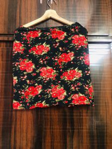 Black Floral Mid Length Skirt Upto Knee