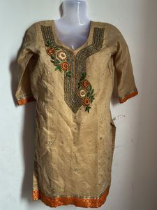 Embroidered Beige Kurti Set Of 2