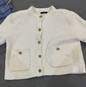 Massimo Dutti White Knit Cardigan