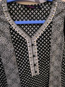 Black and white cotton anarkali kurti