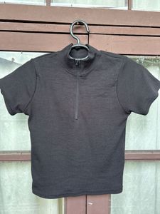 Black Ribbed Half-Zip Top