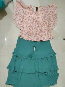Floral Top & Teal Tiered Palazzo Set
