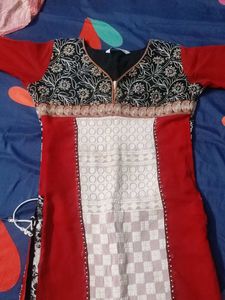 Red Embroidered Kurti Top