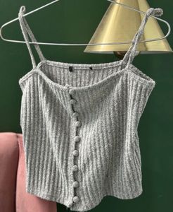Cute Grey Button Tank Top