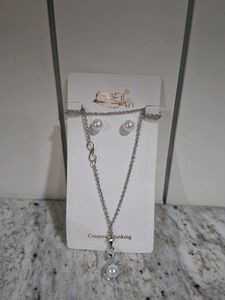 Elegant Silver Pearl Necklace & Earring Set