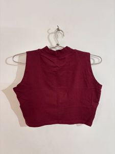 Maroon Solid Fitted Crop Top