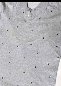 Uniqlo Men Grey printed cotton Polo T-Shirt