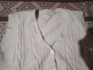 White Beige Half Sleeves Cardigan Sweater