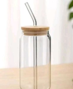 Glass Iced Coffee Cup with Bamboo Lid & Straw
