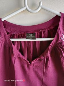 Magenta Colour Ballon Sleeves Top (XS/ S - Size)