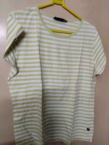 White With Green Stripes Women Tshirt