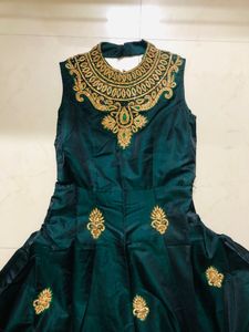 Luxe Green Velvet Embroidered Ethnic Dress