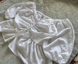 White Puff Sleeve Peplum Top