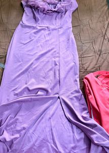 Pack Of Two Pink &amp; White Striped Dress+Violet Gown