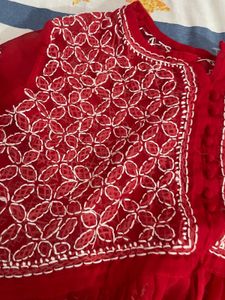 Red Embroidered Kurta