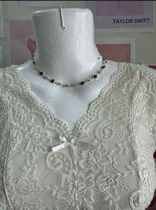White Lace Top With Bow Detailing