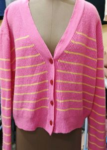 Pink Striped Knit Cardigan