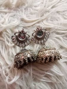 Oxidised Silver Toned Jhumka Earrings