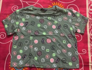 Trendy Olive Green Printed Crop Top