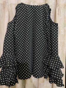 Polka-Dotted Black Cold Shoulder Top