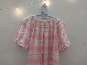 Pink Plaid Off-Shoulder Top