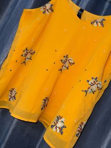 Vibrant Mustard Yellow Embroidered Sleeveless Top