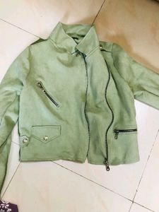 Suede Light Green Zipper Jacket