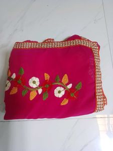 Elegant Pink Embroidered Saree